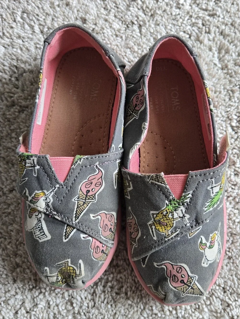 Toddler Size 10- Toms Slides- Unicorn, Ice Cream, Pineapple
